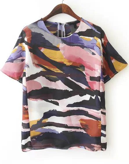 Romwe Graffiti Print Chiffon T-shirt