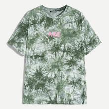 Romwe Guys Letter Print Tie Dye Top
