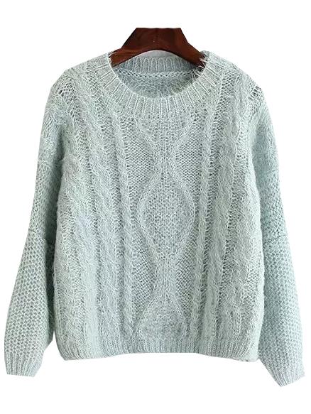 Romwe Long Sleeve Slit Back Pale Blue Sweater