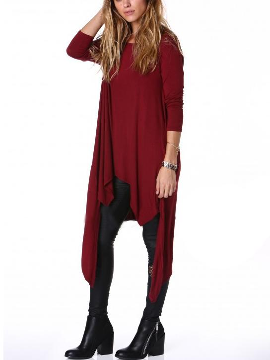 Romwe Burgundy Asymmetrical Jersey Dress