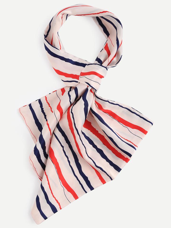 Romwe Multicolor Random Stripe Satin Scarf