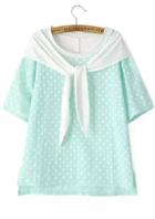 Romwe Dip Hem Polka Dot Green T-shirt