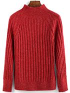 Romwe High Neck Long Sleeve Red Sweater