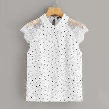 Romwe Lace Raglan Sleeve Heart Print Blouse