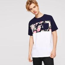 Romwe Guys Single Pocket Cut-and-sew Floral Top