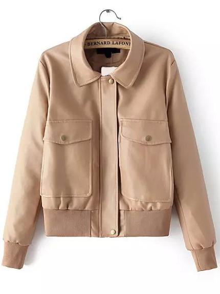 Romwe Lapel With Pockets Zipper Jacket