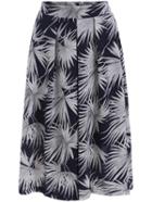 Romwe Elastic Waist Leaves Print Wide Leg Pant