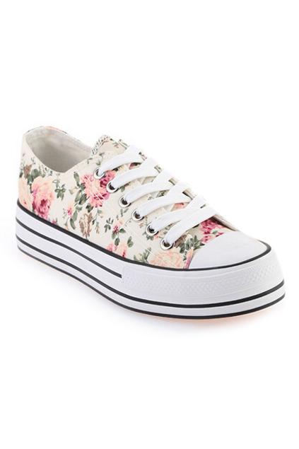 Romwe Floral Print Shoelace Sneaker