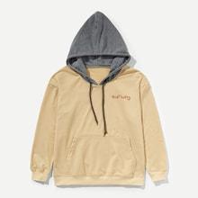 Romwe Men Embroidery Hooded Sweatshirt