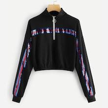 Romwe Sequins Half Zip Sweatshirt