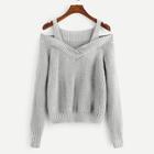 Romwe Cold Shoulder Solid Sweater