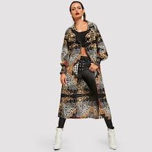 Romwe Random Print Longline Coat