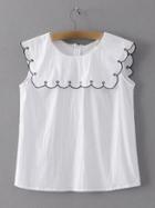 Romwe White Sleeveless Zipper Back Scallop Blouse