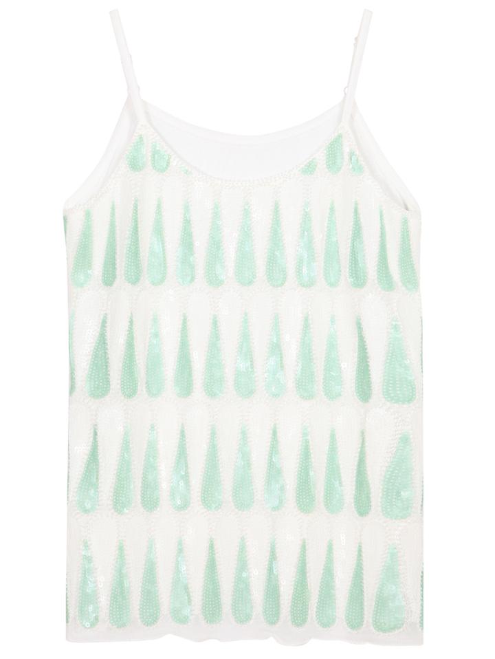 Romwe Spaghetti Strap With Sequined White Cami Top
