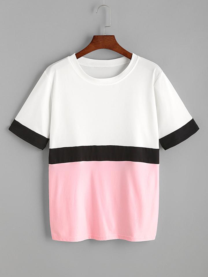 Romwe Color Block Casual T-shirt