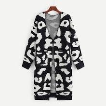 Romwe Open Front Leopard Sweater Coat