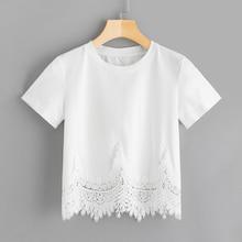 Romwe Solid Crochet Panel Tee