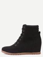 Romwe Black Faux Suede Lace Up Hidden Wedge Heel Ankle Boots