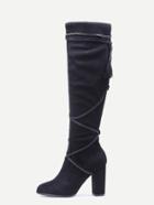 Romwe Black Faux Suede Fringe Fold Over Boots