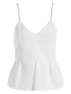 Romwe Spaghetti Strap Peplum Hem White Cami Top