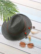 Romwe Black Feather Detail Straw Hat