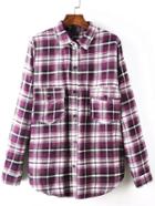 Romwe Lapel Plaid Red Blouse With Pockets