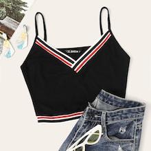 Romwe Striped Tape Rib-knit Cami Top