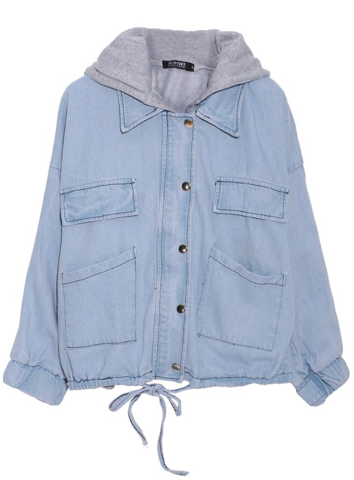 Romwe Romwe Detachable Two Piece Hooded Light Blue Coat