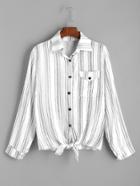 Romwe Contrast Striped Knot Front Shirt