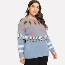 Romwe Plus Geo Pattern Sweater