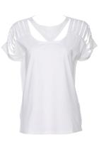 Romwe Romwe Hollow-out White Short-sleeved T-shirt