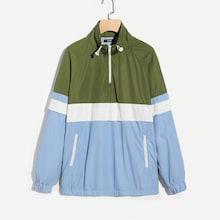 Romwe Guys Zip & Pocket Front Color Block Jacket