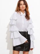 Romwe Button Up Layered Bell Sleeve Blouse