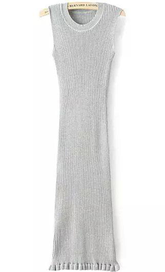 Romwe Sleeveless Peplum Hem Knit Grey Dress