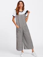 Romwe Checked Wide Leg Pinafore Jumpsuit