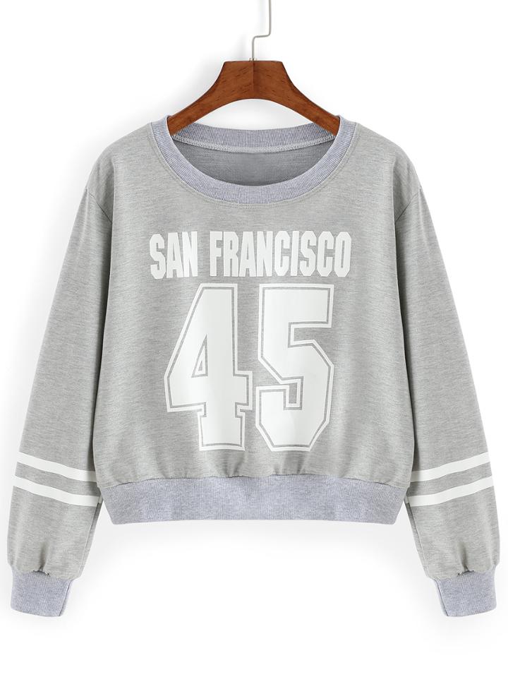 Romwe Varsity Print Grey Sweatshirt