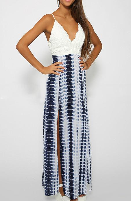 Romwe Deep V Neck Backless Split Dress