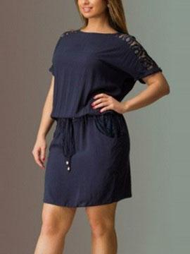 Romwe Lace Back Drawstring Waist Chiffon Dress