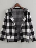Romwe Checkered Open Front Loose And Fit Sweater Coat
