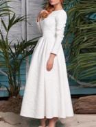 Romwe White Long Sleeve Embossed Flare Dress