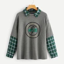 Romwe 2 In 1 Plaid Panel Sweatshirt