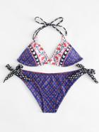 Romwe Calico Print Self Tie Bikini Set