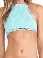 Romwe Blue Crochet Halter Bikini Top