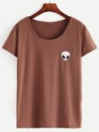 Romwe Brown Alien Print T-shirt