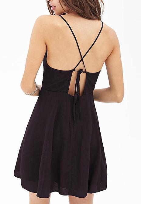 Romwe Cross Strap Back Chiffon Dress