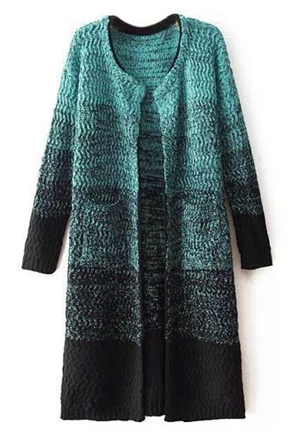 Romwe Open Front Fading Green Cardigan