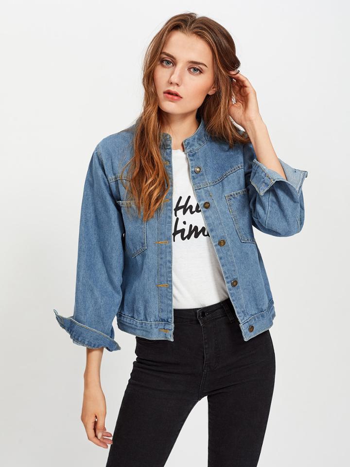 Romwe Light Wash Denim Jacket