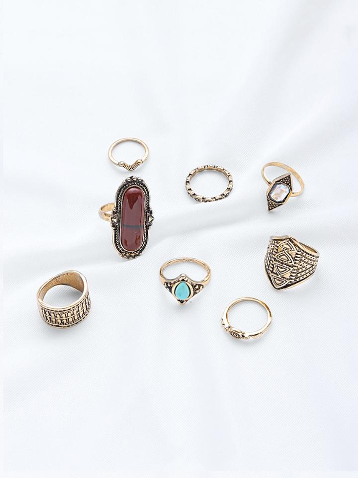 Romwe Mixed Rhinestone Ring Set