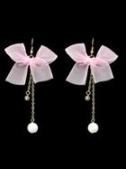 Romwe Pink Bowknot Pattern Drop Earrings With Gold-color Chain