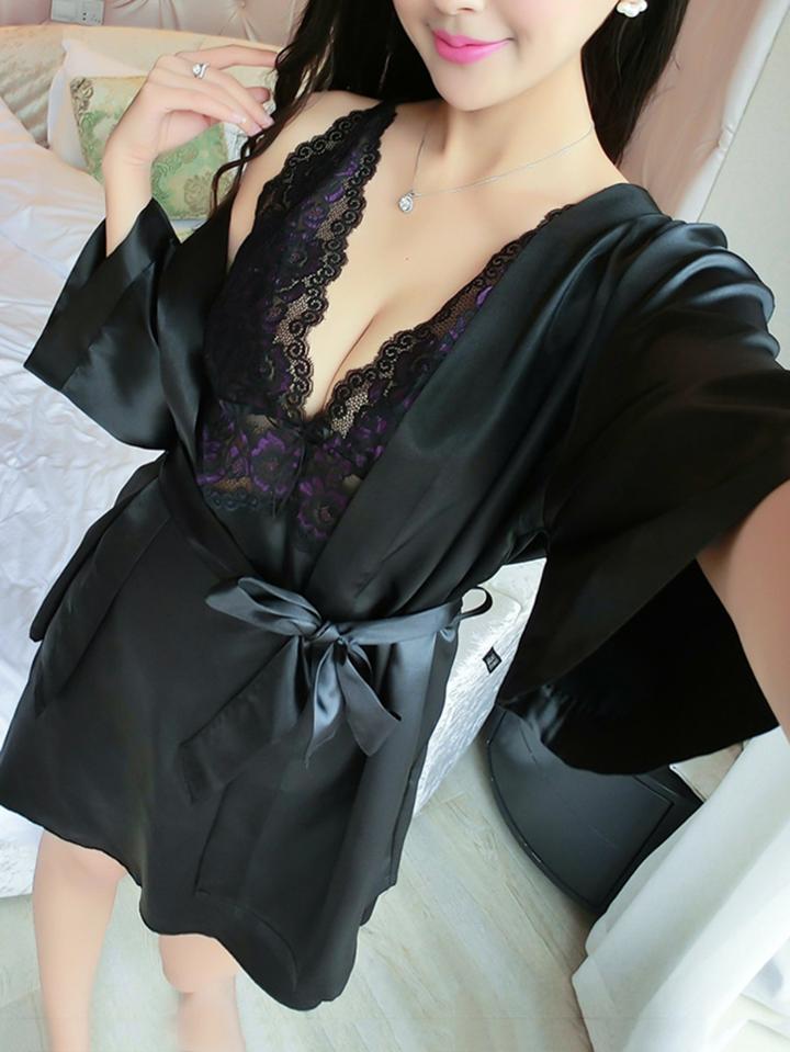 Romwe Lace Panel Cami Dress With Robe